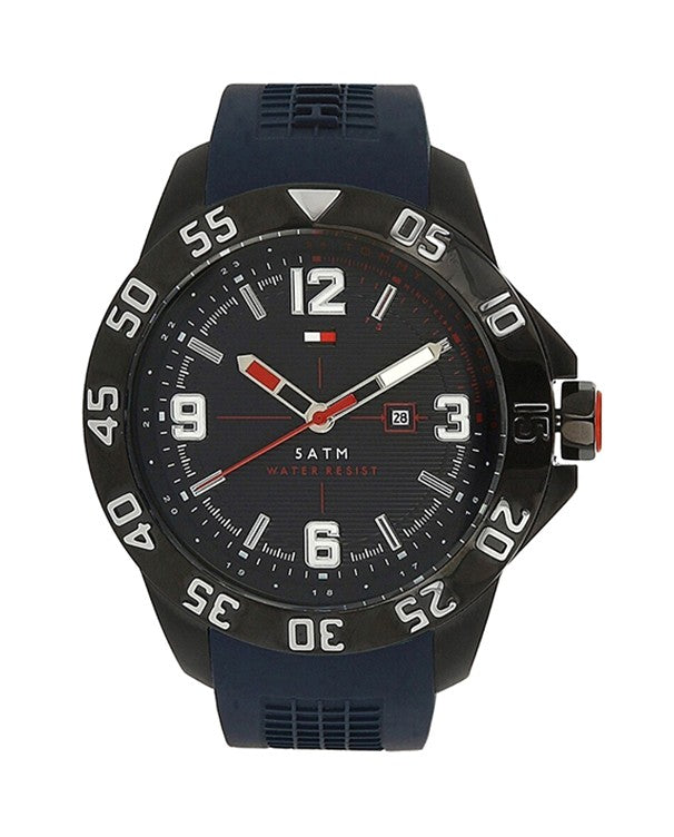 Tommy Hilfiger Cole Black Dial Blue Rubber Strap Watch for Men - 1790984