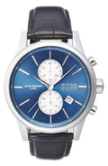 Hugo Boss Jet Chronograph Blue Dial Black Leather Strap Watch for Men - 1513283