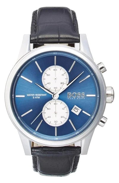 Hugo Boss Jet Blue Dial Black Leather Strap Watch for Men - 1513283