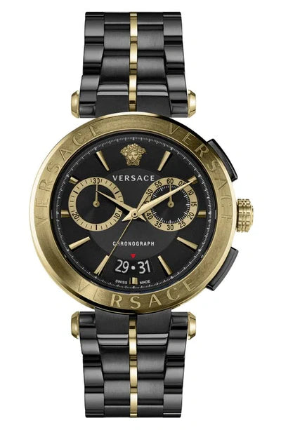 Versace Aion Chronograph Black Dial Black Steel Strap Watch for Men - VE1D01620