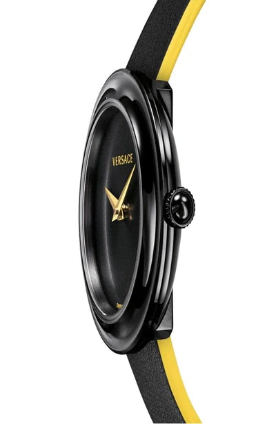 Versace V-Flare Quartz Black Dial Black Leather Strap Watch for Women - VEBN00518