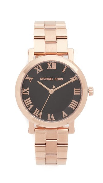 Michael Kors Noire Black Dial Rose Gold Steel Strap Watch for Women - MK3585