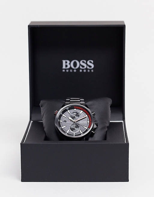 Hugo Boss Globetrotter Black Dial Black Steel Strap Watch for Men - 1513825