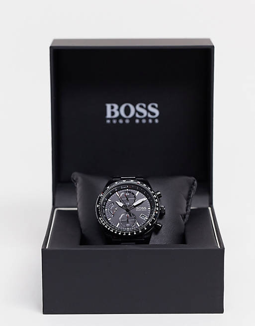 Hugo Boss Pilot Edition Chronograph Black Dial Black Steel Strap Watch for Men - 1513854