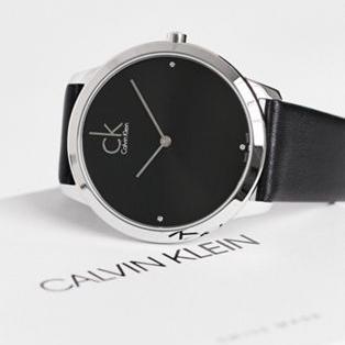 Calvin Klein Minimal Diamonds Black Dial Black Leather Strap Watch for Men - K3M211CS