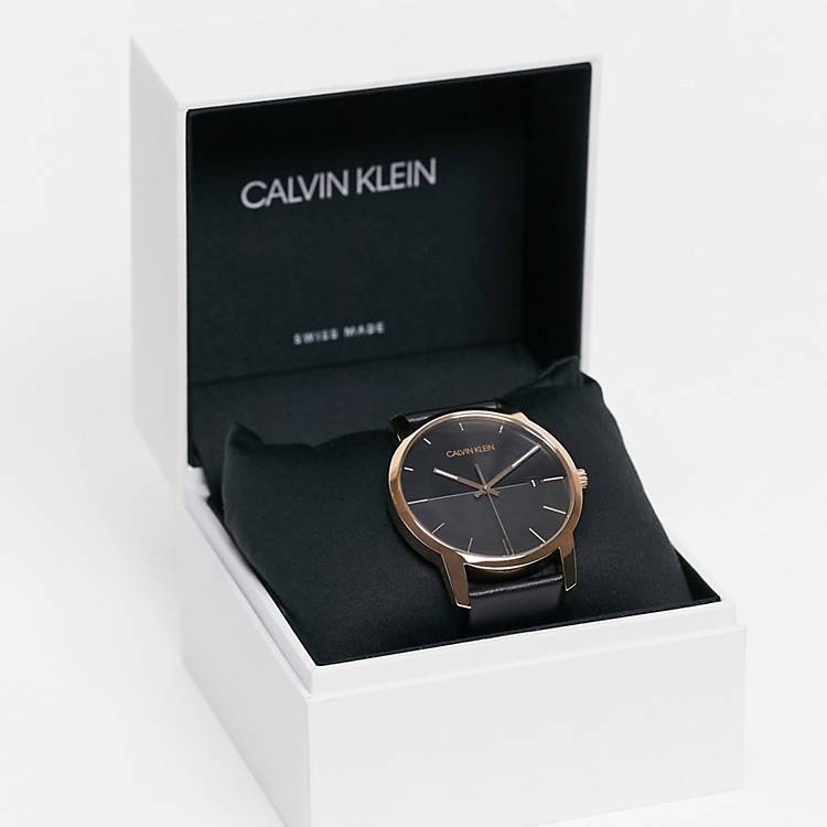 Calvin Klein City Quartz Black Dial Black Leather Strap Watch for Men - K2G2G6CZ