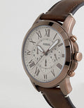 Fossil Grant Chronograph White Dial Brown Leather Strap Watch for Men - FS5344