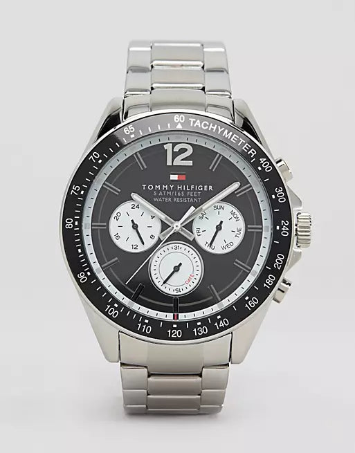 Tommy Hilfiger Luke Quartz Black Dial Silver Steel Strap Watch for Men - 1791120