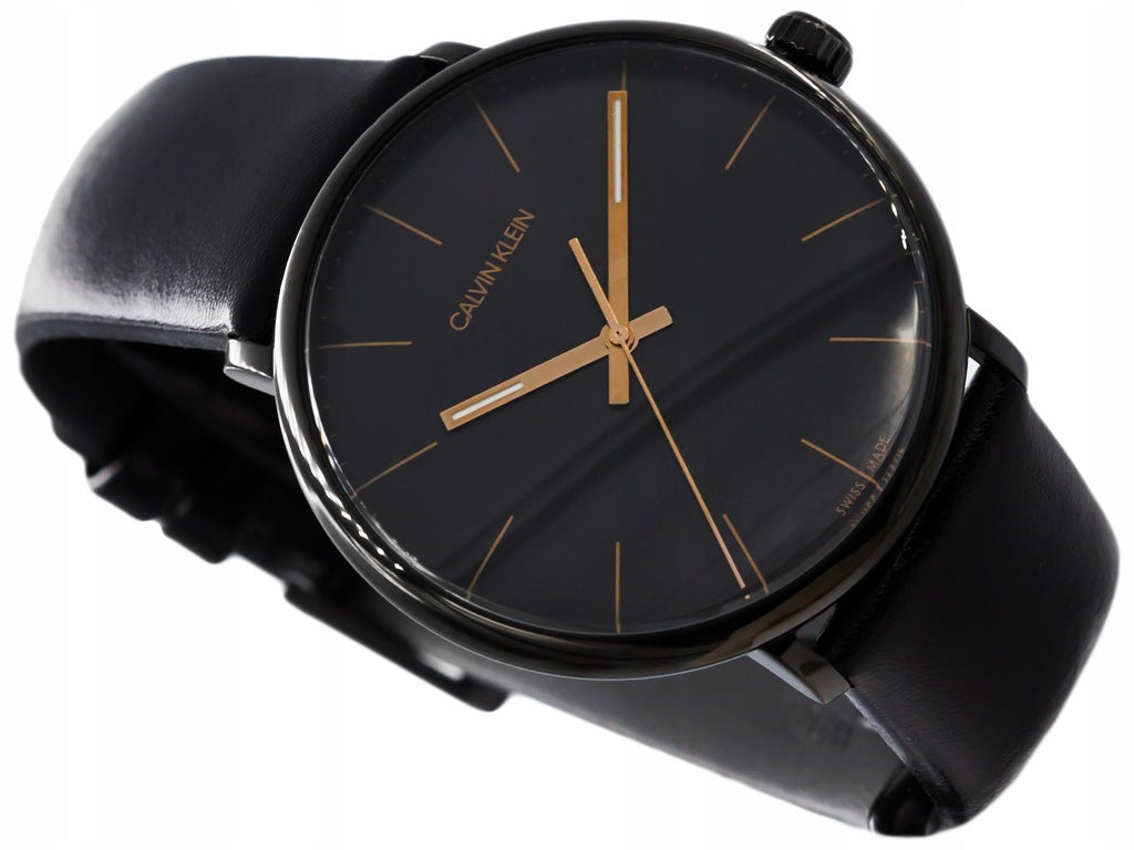 Calvin Klein High Noon Quartz Black Dial Black Leather Strap Watch for Men - K8M214CB