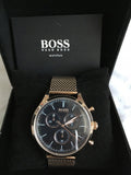 Hugo Boss Companion Quartz Black Dial Rose Gold Mesh Bracelet Watch For Men - HB1513548