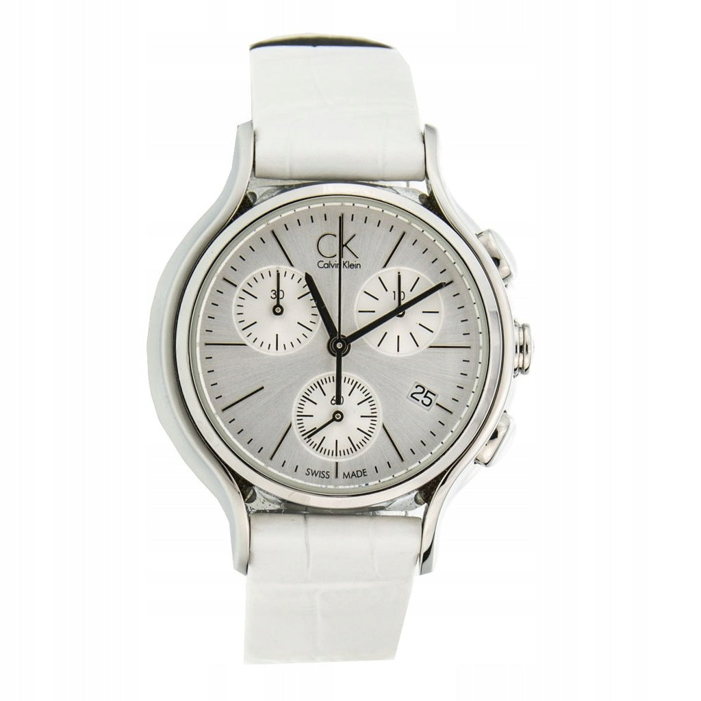 Calvin Klein Skirt White Dial White Leather Strap Watch for Women - K2U291L6