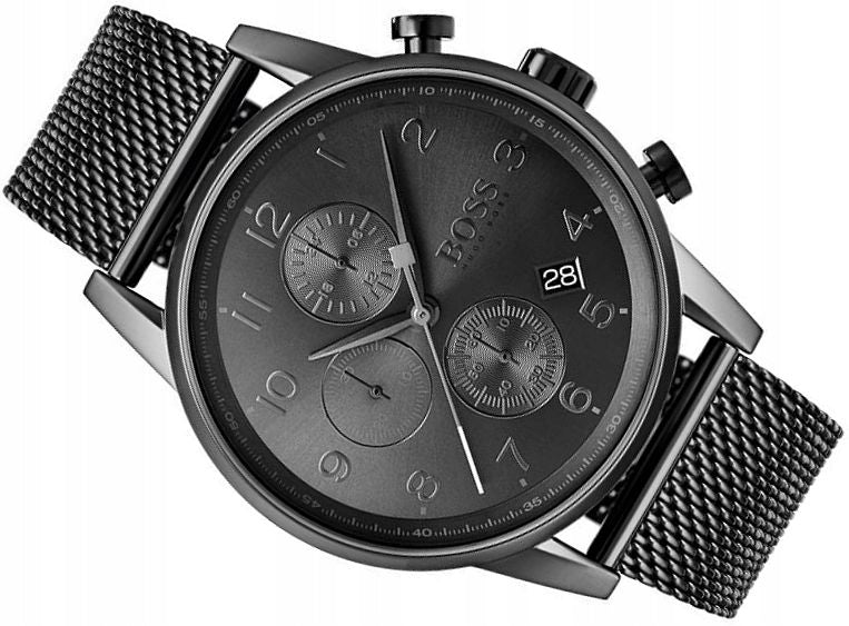 Hugo Boss Navigator Chronograph Grey Dial Grey Mesh Bracelet Watch for Men - 1513674