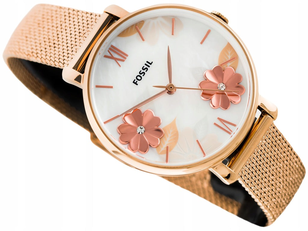 Fossil Jacqueline White Dial Rose Gold Mesh Bracelet Watch for Women - ES4534