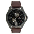 Tommy Hilfiger Bruce Automatic Black Dial Brown Leather Strap Watch for Men - 1791280