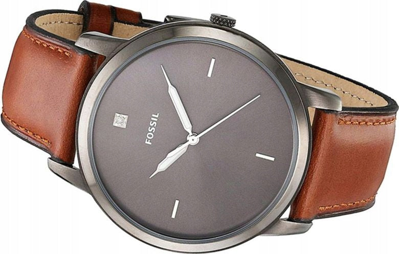 Fossil The Minimalist 3H Grey Dial Brown Leather Strap Watch for Men - FS5479