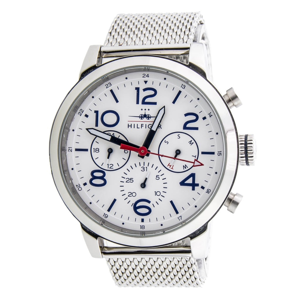 Tommy Hilfiger Jake Quartz White Dial Silver Mesh Bracelet Watch for Men - 1791233