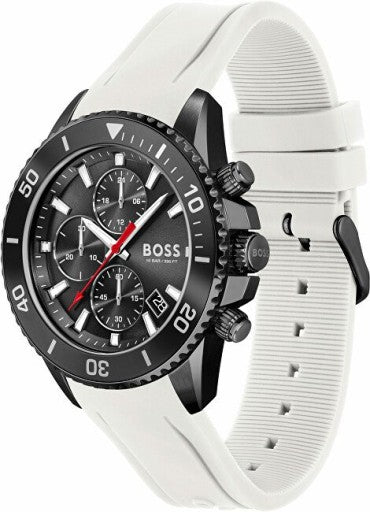 Hugo Boss Admiral Black Dial White Rubber Strap Watch for Men - 1513966