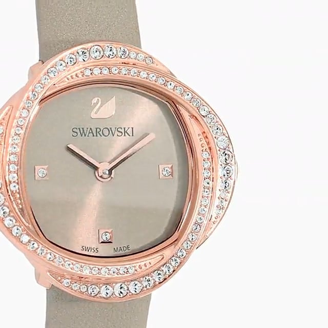 Swarovski Crystal Flower Grey Dial Grey Leather Strap Watch for for Women - 5552424