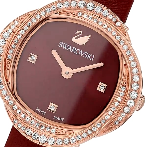 Swarovski Crystal Flower Red Dial Red Leather Strap Watch for Women - 5552780