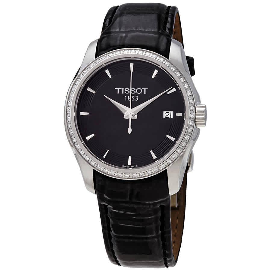 Tissot T Trend Couturier Diamonds Black Dial Black Leather Strap Watch for Women - T035.210.66.051.00