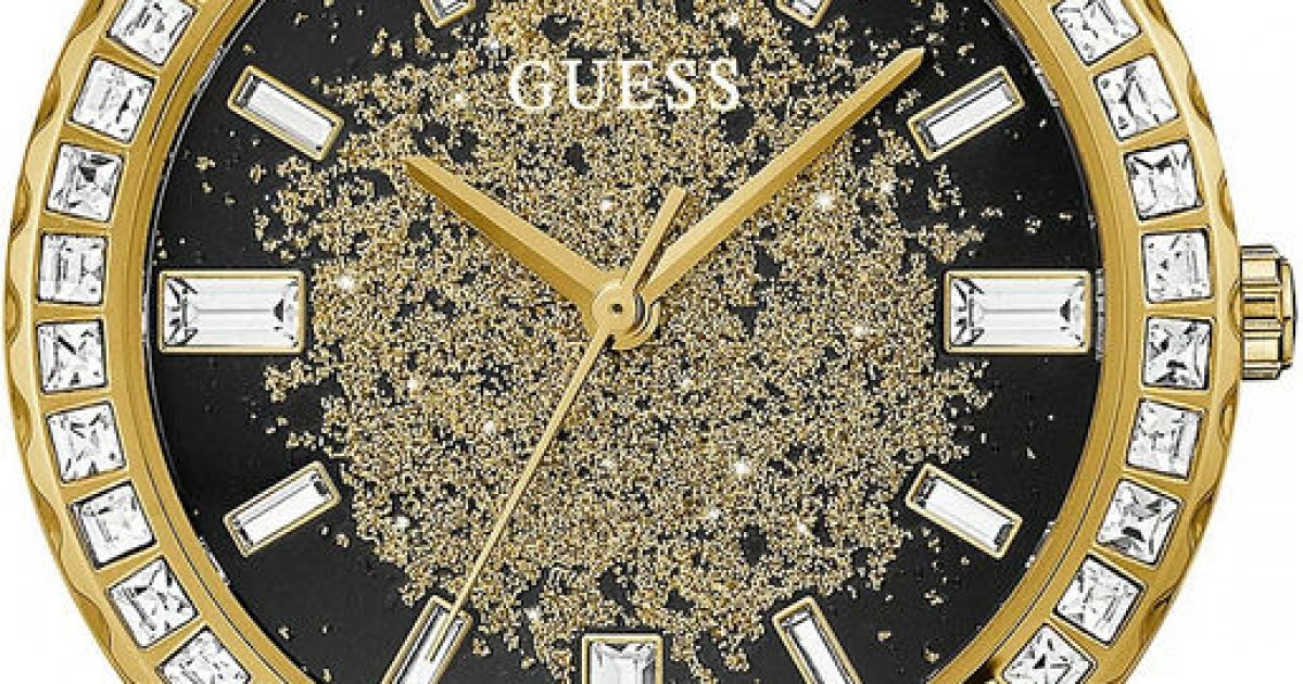 Guess Night Life Diamonds Black Dial Gold Steel Strap Watch for Women - GW0405L2