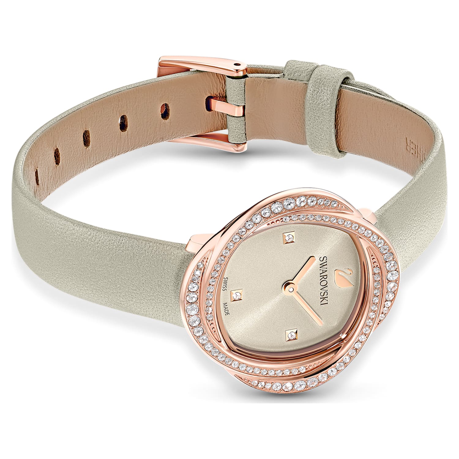 Swarovski Crystal Flower Grey Dial Grey Leather Strap Watch for for Women - 5552424