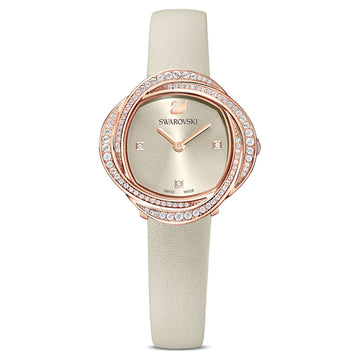 Swarovski Crystal Flower Grey Dial Grey Leather Strap Watch for for Women - 5552424