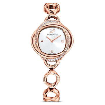 Swarovski Crystal Flower Silver Dial Rose Gold Steel Strap Watch for Women - 5547626