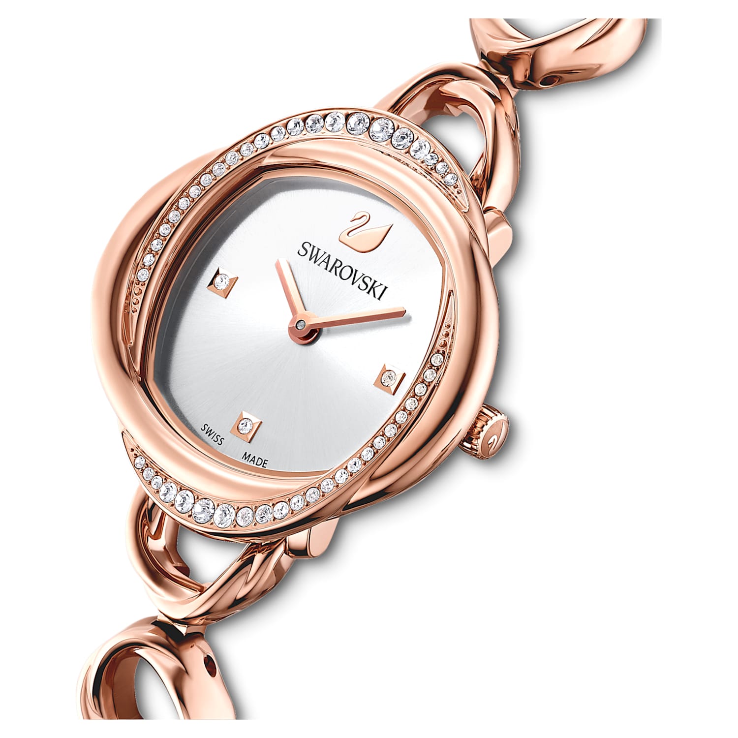 Swarovski Crystal Flower Silver Dial Rose Gold Steel Strap Watch for Women - 5547626