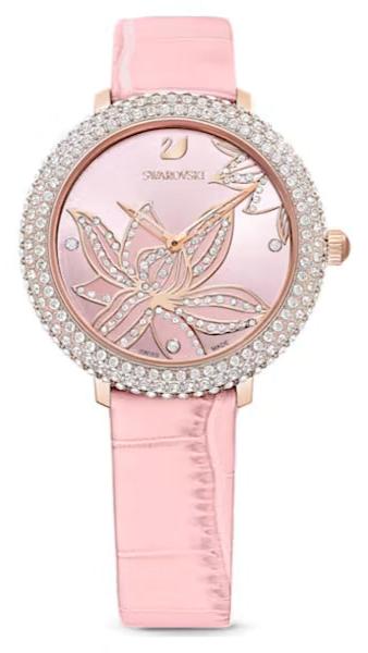 Swarovski Crystal Quartz Pink Dial Pink Leather Strap Watch for Women - 5575217