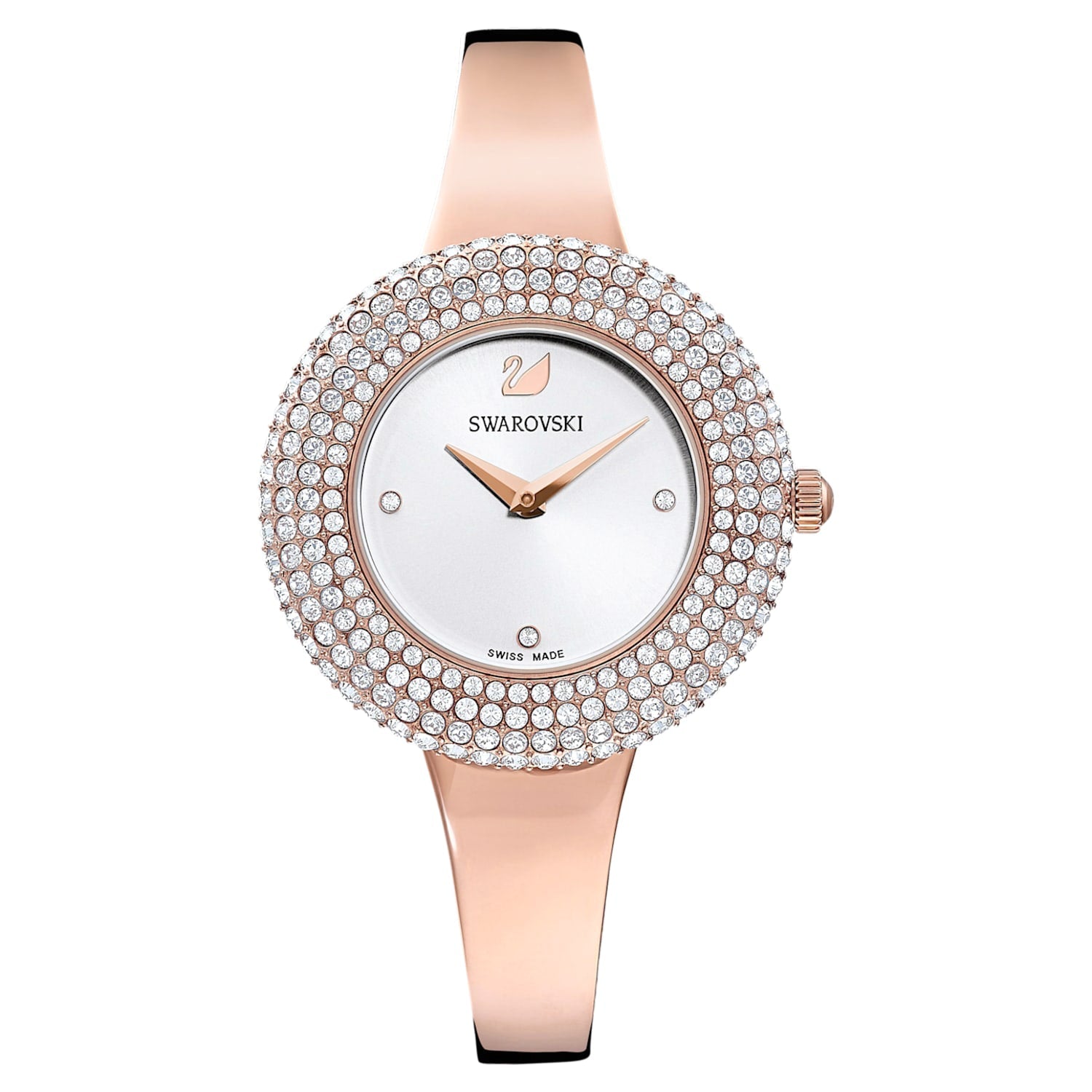 Swarovski Crystal Rose Silver Dial Rose Gold Steel Strap Watch for Women - 5484073