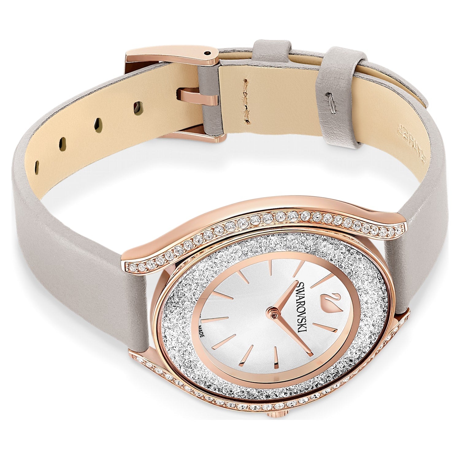 Swarovski Crystalline Aura Crystals Silver Dial Beige Leather Strap Watch for Women - 5519450