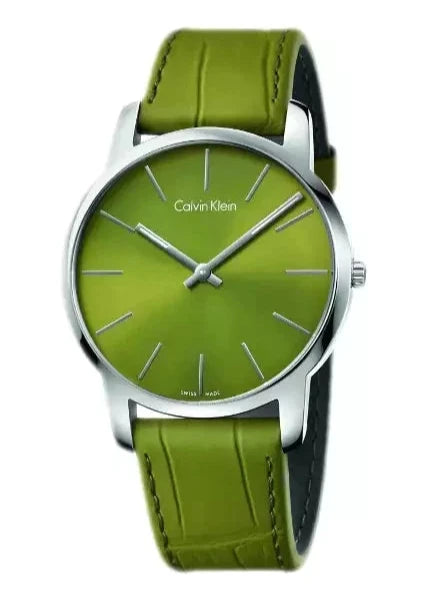 Calvin Klein City Green Dial Green Leather Strap Watch for Men - K2G211WL