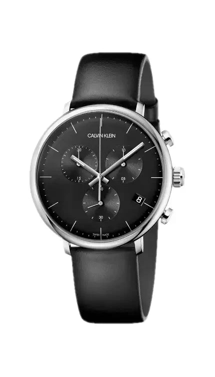 Calvin Klein High Noon Chronograph Black Dial Black Leather Strap Watch for Men - K8M271C1