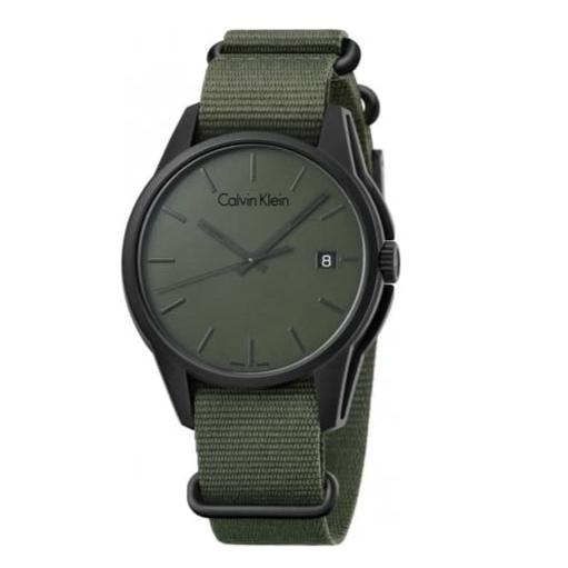 Calvin Klein Tone Green Dial Green NATO Strap Watch for Men - K7K514WL