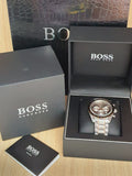 Hugo Boss Trophy Chronograph Grey Dial Silver Steel Strap Watch for Men - 1513634