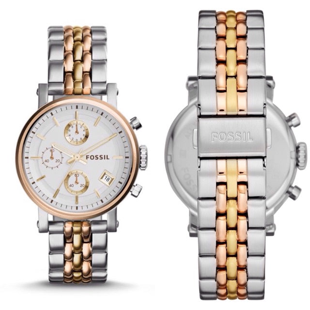 Fossil Boyfriend Chronograph White Dial Two Tone Steel Strap Watch for Women - ES3840