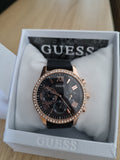 Guess Solar 40mm Black & Rose Gold Dial Black Rubber Strap Watch For Women - W1135L4