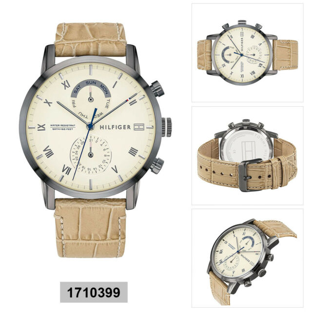 Tommy Hilfiger Kane White Dial Beige Leather Strap Watch for Men - 1710399