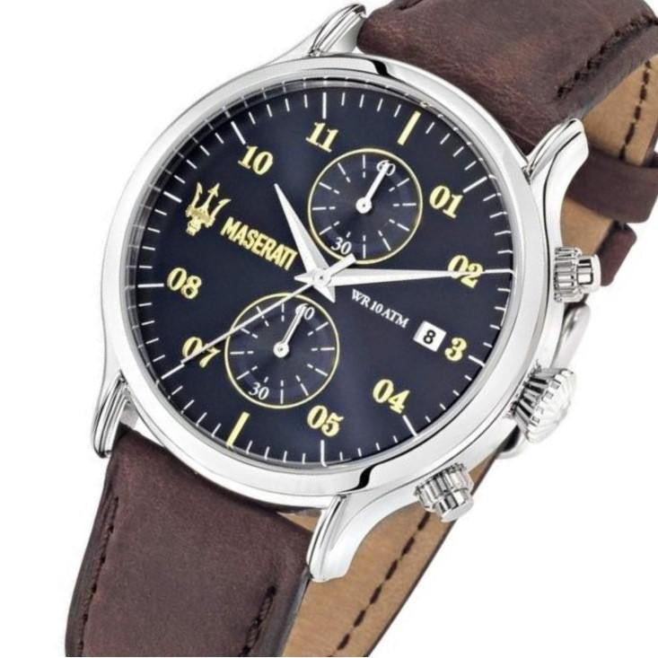 Maserati Epoca Chronograph Blue Dial Brown Leather Watch For Men - R8871618001