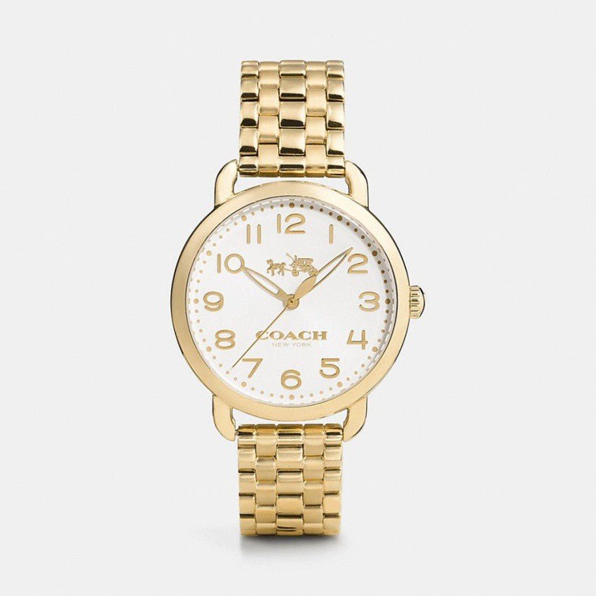 Coach Delancey Classic White Dial Gold Steel Strap Watch for Women - 14502261