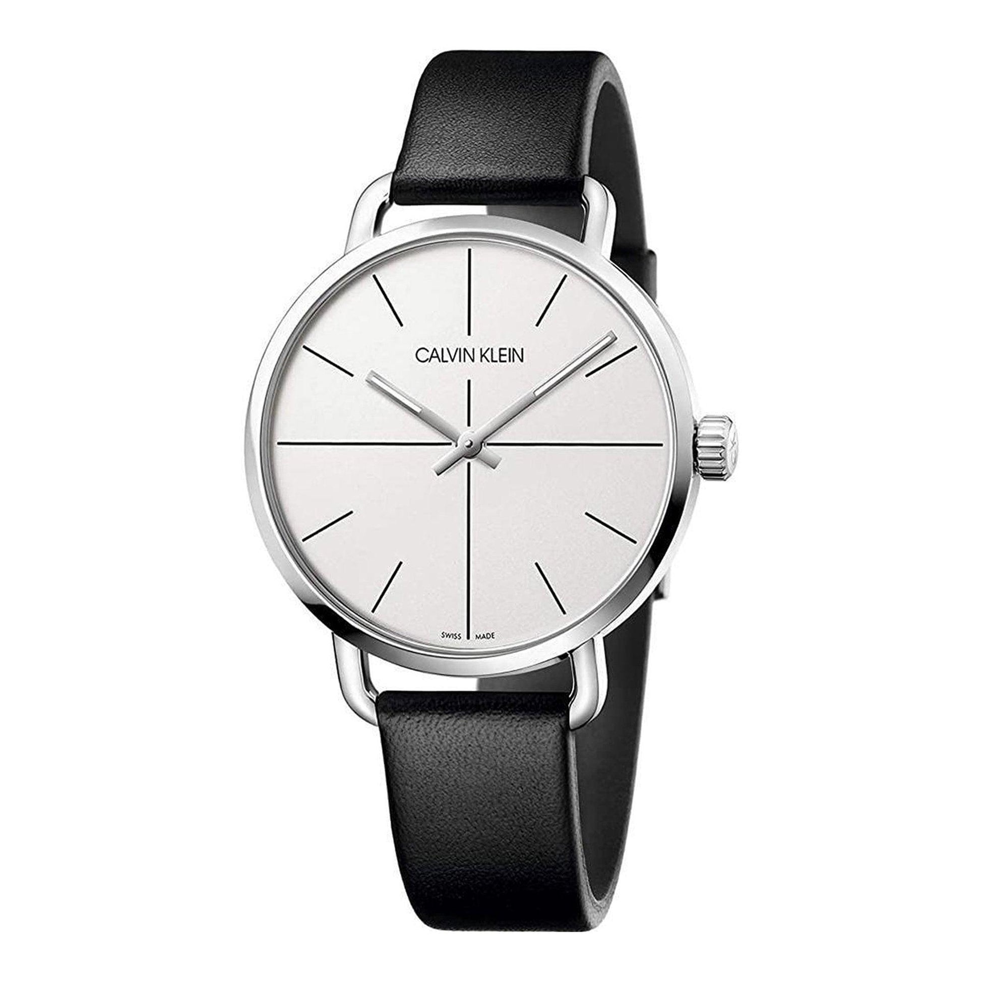 Calvin Klein Evan White Dial Black Leather Strap Watch for Women - K7B231CY