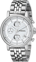 Fossil Boyfriend Chronograph Silver Dial Silver Steel Strap Watch for Women - ES2198