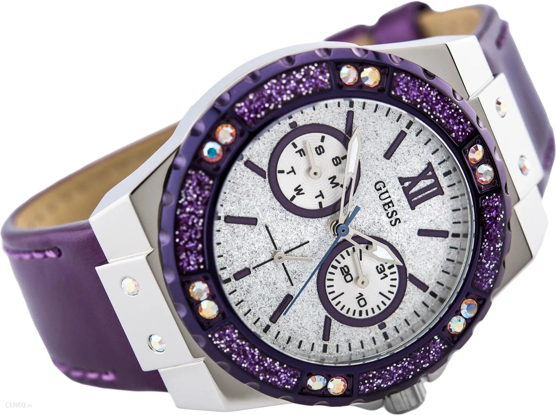 Guess Limelight Quartz Silver Dial Purple Leather Strap Watch For Women - W0775L6