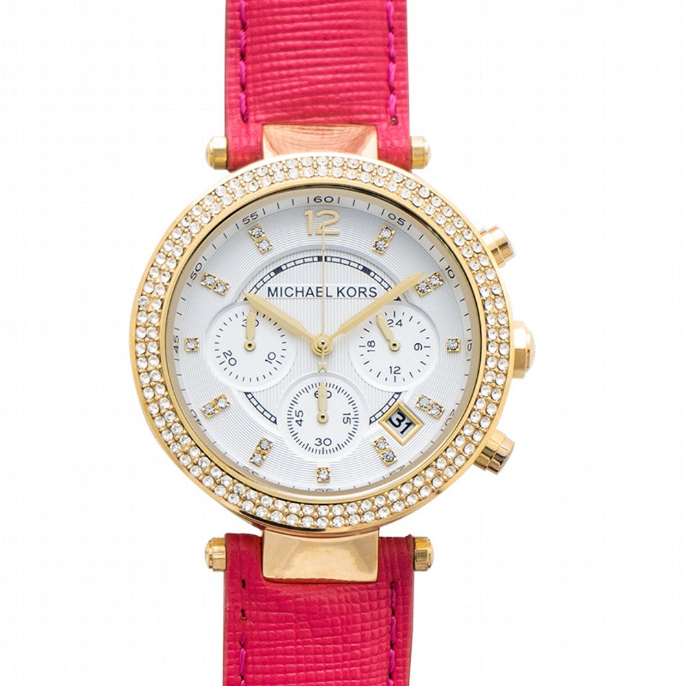 Michael Kors Parker White Dial Pink Leather Strap Watch for Women - MK2297