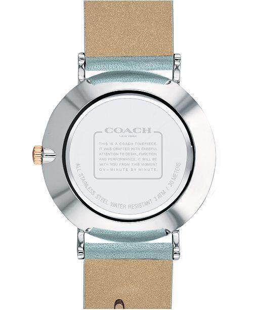 Coach Perry White Mother of Pearl Dial Turquoise Leather Strap Watch for Women - 14503271