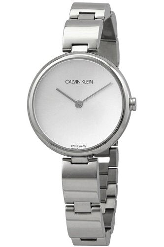 Calvin Klein Wavy Silver Dial Silver Steel Strap Watch for Women - K9U23146