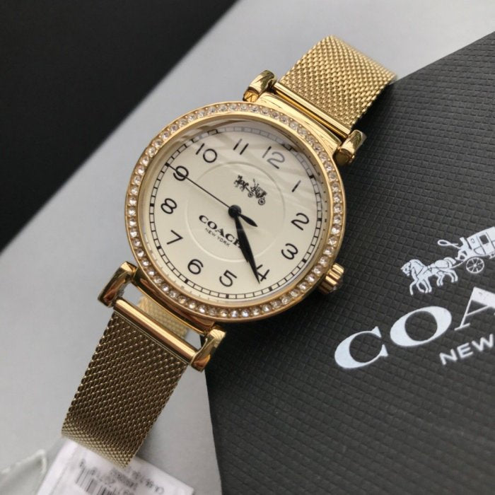 Coach Madison White Dial Gold Mesh Bracelet Watch for Women - 14502652