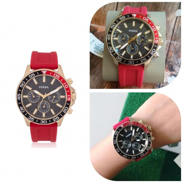 Fossil Bannon Multifunction Black Dial Red Silicone Strap Watch for Men - BQ2499