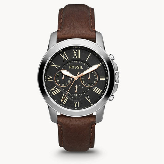 Fossil Grant Chronograph Black Dial Brown Leather Strap Watch for Men - FS4813